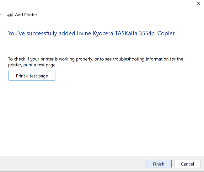 Windows finish driver installation page