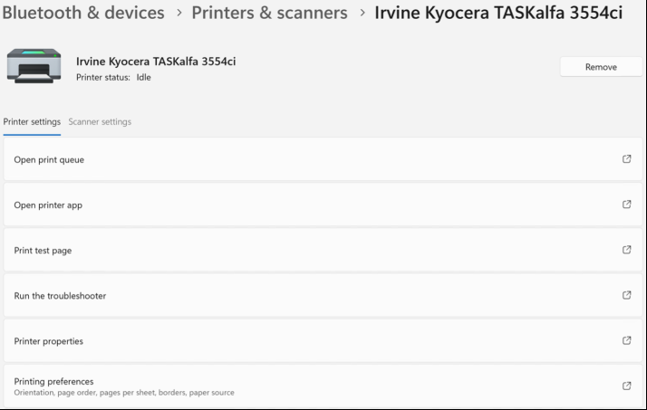 Windows Printer Properties window