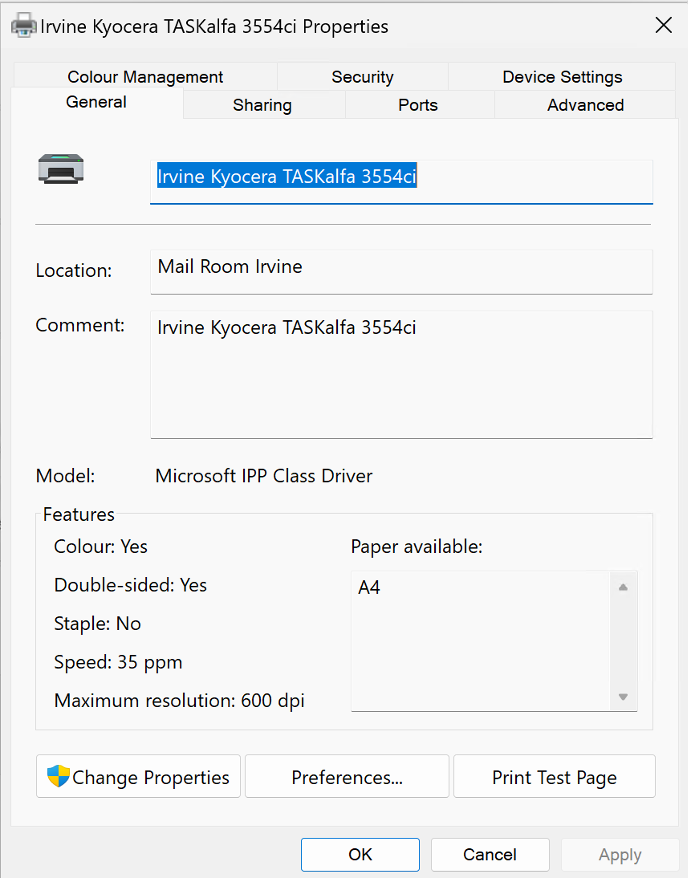 Windows Change Properties button
