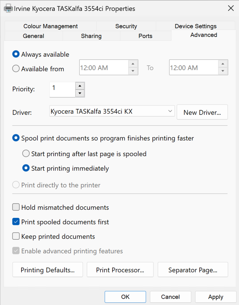 Kyocera TASKalfa KX driver selected