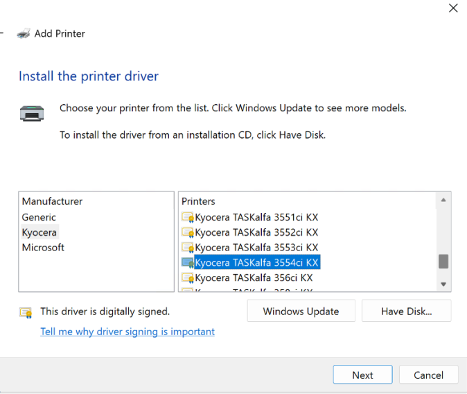 Windows New Driver option