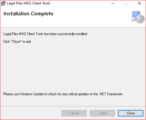 Legal Files setup wizard installation complete screen